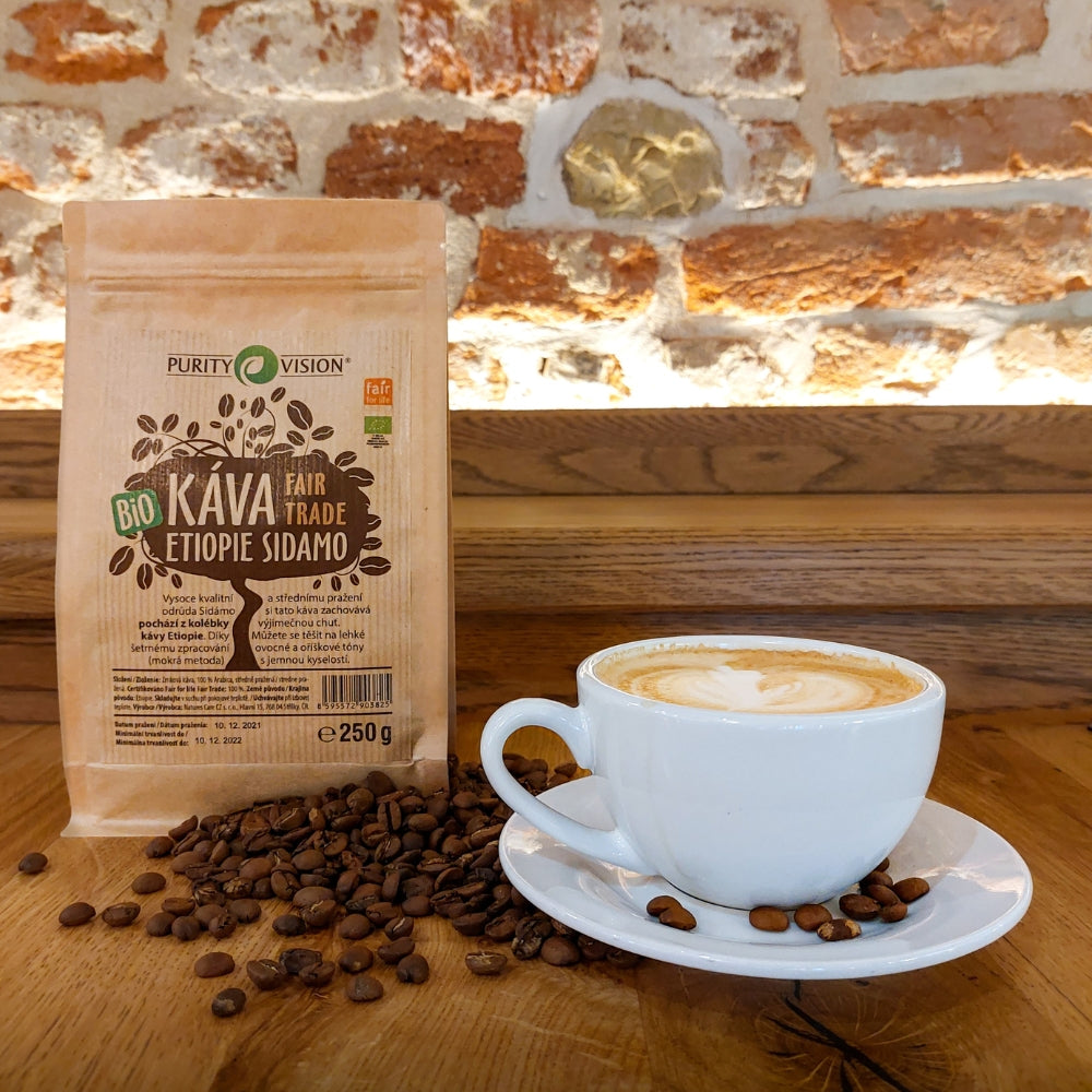Grains de café bio équitables Éthiopie Sidamo 1 kg