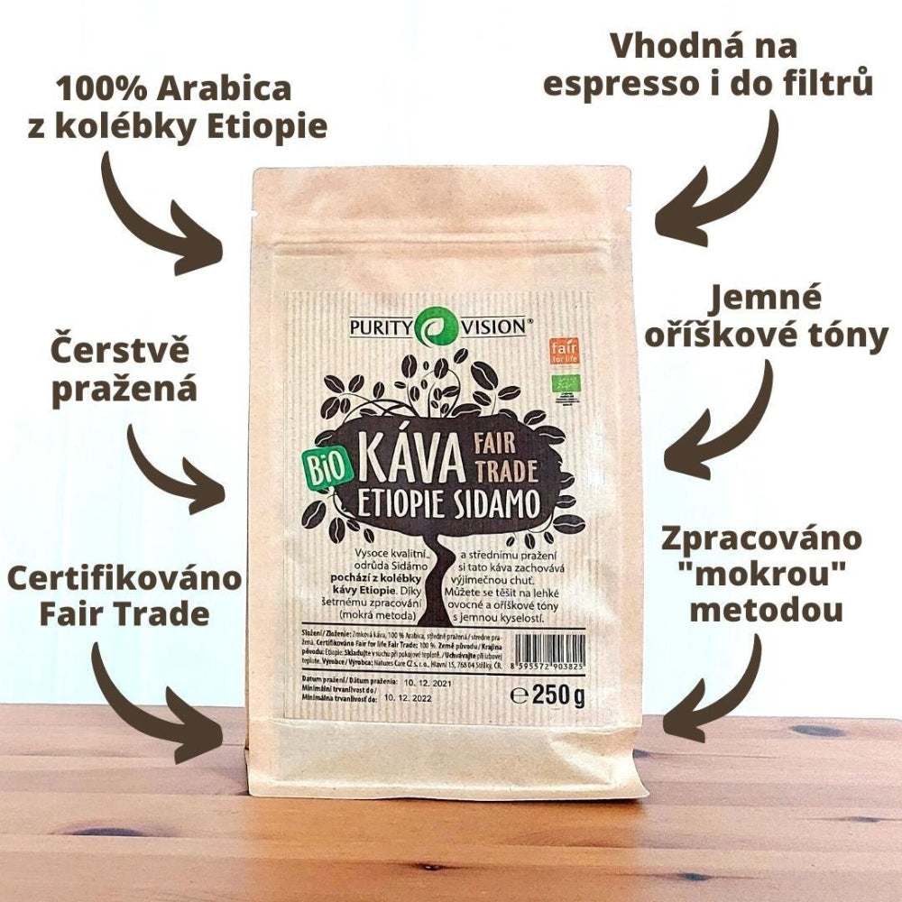 Grains de café bio équitables Éthiopie Sidamo 1 kg